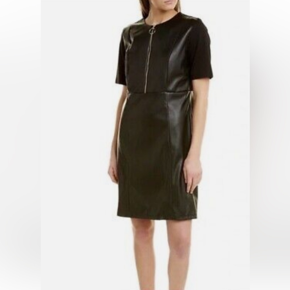 Nanette Nanette Lepore Black Combo Faux Leather Short Sleeve Shift Dress